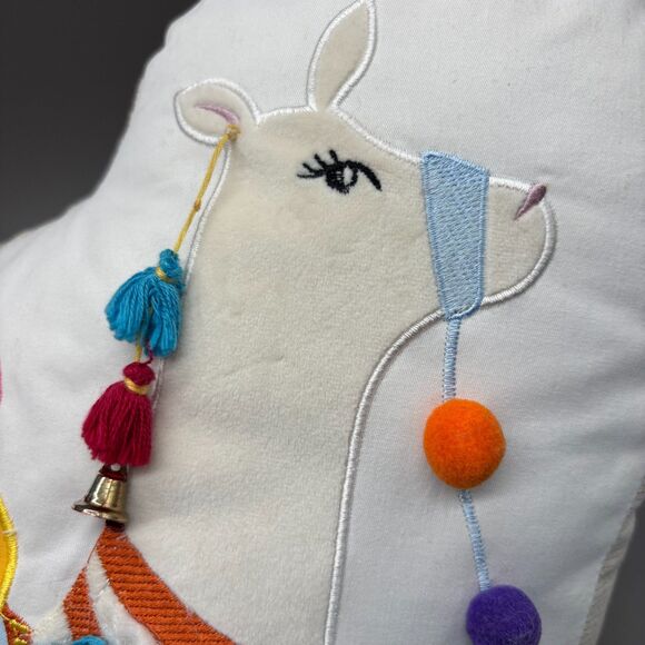 Isaac Mizrahi Decorative Pillow Llama Alpaca Boho Pom Pom Tassels Faux Fur Tibet - Picture 4 of 8